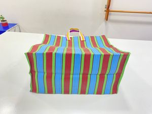 Bolsas de cosméticos de playa tejidas de plástico reciclado con telar personalizado ecológico, bolsas de compras a rayas de moda con cremallera reutilizable - Product Image 3