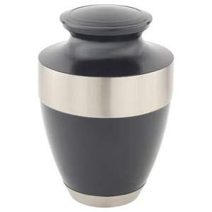 Black & Silver Aluminium Cremation Urn - Adult Human Ashes Urn <b>10</b> <b>Inch</b> - Metal Funeral Memorial Urn - Product Image 1