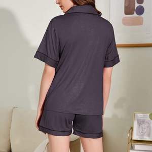 Women's Classic Short Gray <b>Pajamas</b> <b>Set</b> Two-<b>Piece</b> Soft Sleepwear Elastic Waist Buttoned Drawstring Closure ODM Homewear LY714_3 - Product Image 6