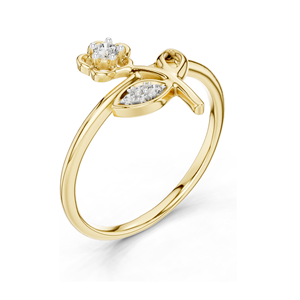 แหวนเพชรลายดอกไม้สำหรับผู้หญิง เพชรแล็บ 0.068 กะรัต ในทอง 18KT, 14KT, 10KT และเงิน 925  ทองชมพู, ทองเหลือง, ทองขาว - Product Image 5
