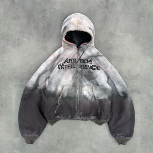 เสื้อฮู้ดผู้ชายโอเวอร์ไซส์วินเทจซีดซีดจางมีกรดฟอกขาวติดซิป - Product Image 1