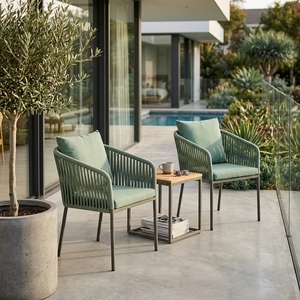 Sillón de Comedor para Exteriores Verde, Estructura de Aluminio, Tela de Cuerda Sintética, Cojín de Tela Cartenza, Decoración Artística para Patio - Product Image 2