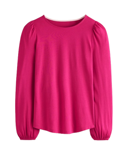 Camiseta ajustada de algodón 100% con cuello redondo de manga larga abullonada moderna a la moda para mujer de gran tamaño - Product Image 2