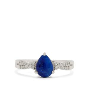 Bague en argent sterling avec afghanite et zircon blanc, sertissage géométrique plaqué rhodium 1 carat - Product Image 2