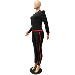 Calças pretas listradas vermelhas, calças femininas esportivas de corrida casuais de moda para mulheres, calças baixas de pista de carga empilhadas