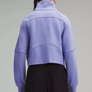 Sweat-shirts d'hiver à capuche en polaire respirant anti-rides à demi-zip sur le devant avec logo personnalisé, manches longues, poches pour femmes - Product Image 2