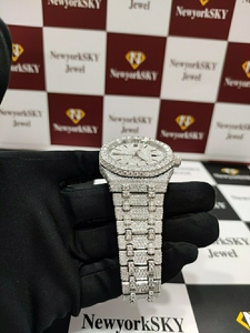 นาฬิกาผู้ชายสไตล์ฮิปฮอป VVS Moissanite ประดับเพชรสายสแตนเลสหน้าปัดแก้วของขวัญแฟชั่นสำหรับเขา - Product Image 3