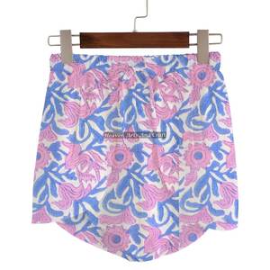 Shorts de Algodón con Estampado a Bloque Hechos a Mano, Ropa de Verano para Mujer, Shorts de Algodón con Estampado a Bloque, Colección de Playa para Chicas, Estilo Baby Doll - Product Image 5