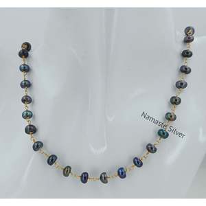 Collar de Perlas Negras de Agua Dulce Hechas a Mano con Plata de Ley, Collar de Perlas de Agua Dulce con Hilo de Cuentas de Una Sola Línea y Relleno de Oro - Product Image 3