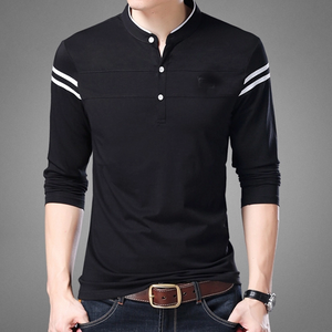 Wholesale High Quality Men <b>Long</b> <b>Sleeve</b> Mandarin Collar T-<b>Shirts</b> Design Button Polo T <b>Shirt</b> - Product Image 5
