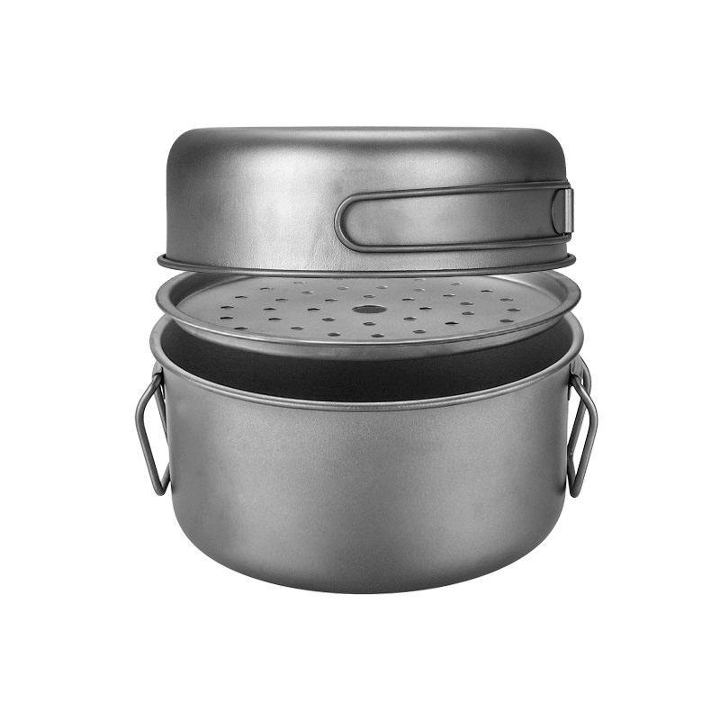 Olla de sopa de titanio con vaporera y tapa para sartén