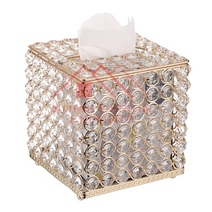 Boîte à mouchoirs en métal plaqué or cristal perlé - Product Image 1