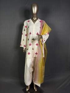 Punjabi ethnique Modal soie broderie Kameez Pallazzo robe pakistanaise manches longues été blanc court manches longues inde - Product Image 5