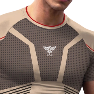 Camiseta de Compresión Beige para Hombre, Manga Corta, Corte Ajustado, para Entrenamiento Deportivo, Running, Gimnasio, Ejercicio, Secado Rápido, Transpirable - Product Image 5