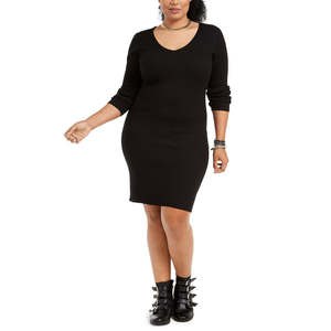 Abito Bodycon Trendy da Donna Planet Gold Taglie Forti XL (Extra Large) Nero con Lacci sul Retro, Lunghezza al Ginocchio, Spacco Naturale - Product Image 1