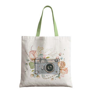 Vintage <b>Camera</b> Art Canvas Tote <b>Bag</b> Eco-Friendly and Recyclable Long Rope Handle for Daily Use Gift Giving and Advertising - Product Image 5