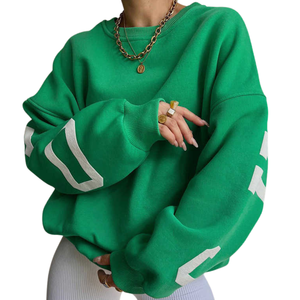 Sudaderas de mujer de gran tamaño con estampado de precio barato, sudaderas holgadas con diseño gráfico personalizado y hombros caídos - Product Image 3