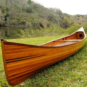 Cedar strip canoe 18' with canoe paddle for lake handcrafted wooden boat kayak canoe for sale