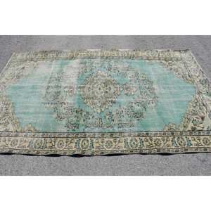 Alfombra Vintage de Lana Ecológica de 4.8 pies x 8.1 pies con Respaldo de Látex, Verde Beige, Diseño Clásico Hecho a Mano para Entrada, Pasillo o Decoración de Habitaciones - Product Image 3