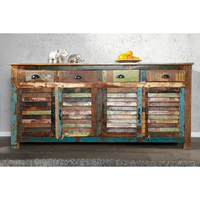 Buffet ancien de style industriel en bois massif récupéré avec 4 tiroirs et 4 portes, meubles pour le salon