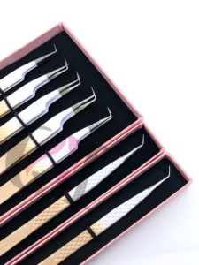 Pince à épiler pour extensions de cils en acier inoxydable de qualité supérieure, double couleur, revêtement poudré, 45/90 degrés, poignée diamant - Product Image 2
