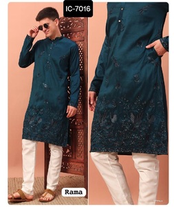Collection Kurta de vêtements ethniques pour hommes avec broderie et ensemble de pyjama en coton Raymond avec grande taille disponible - Product Image 1