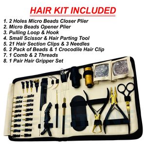 Kit d'outils professionnels pour extensions de cheveux à micro-anneaux – Pince à fermer et ouvrir les anneaux, crochet à boucle, pinces de sectionnement, perles, fil - Product Image 2
