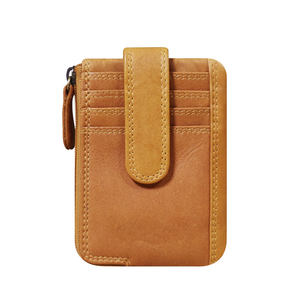 Cartera de cuero genuino Vintage de 7 pulgadas de gran capacidad para mujer, cierre de botón, tarjetas de crédito con blindaje RFID de 30mm de espesor - Product Image 1