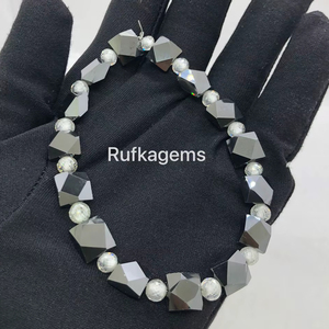 Cuentas de moissanita con forma de fantasía negra, cuentas de diamantes redondas blancas de 5,50 MM, hechas a mano para joyería de moda, otra pulsera - Product Image 2