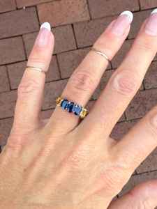 Anillo de Compromiso de Oro de 9k con Zafiro Azul Amarillo Talla Oval Genuino, Anillo de Eternidad, Aniversario de Bodas - Product Image 2