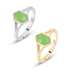Bague en argent sterling 925 réglable en forme d'hexagone calcédoine verte à facettes pierres précieuses or Vermeil mariages bijoux en gros - Product Image 1