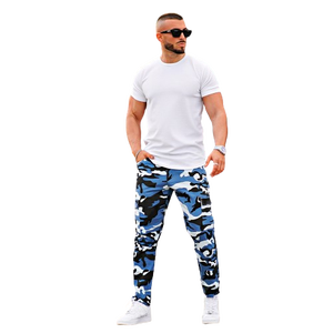Pantalones cargo para hombre al por mayor, pantalones cargo ajustados a la moda de camuflaje azul personalizados para hombre, pantalones cargo informales al por mayor - Product Image 2