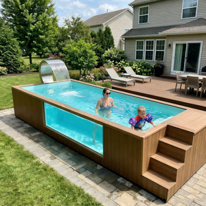 สระว่ายน้ำไฟเบอร์กลาสสำเร็จรูปแบบตั้งพื้น พร้อมอุปกรณ์ครบชุด ติดตั้งง่าย สำหรับใช้งานกลางแจ้งในสวนหลังบ้าน เหมาะสำหรับครอบครัว - Product Image 2