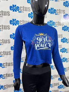 Royal Blue เสื้อยืดแขนยาวสำหรับผู้หญิง, เสื้อครอปผ้าฝ้ายระบายอากาศได้ดีติดกระดุมตกแต่งโลโก้ได้ตามต้องการ - Product Image 2