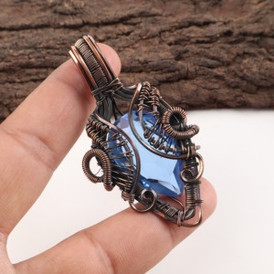 Handmade Tanzanite Fashion Pendant Featuring Pear Cut Blue Gemstone Copper Wire <b>Wrapped</b> Oxidized Silver For <b>Bridal</b> Anniversary - Product Image 4