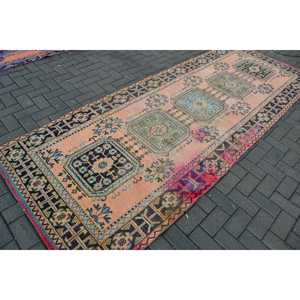 พรมขนาด 4x10.9 ฟุต, พรมตุรกีโบราณ, พรมลายปะติดสีแดงน้ำเงิน - Product Image 2