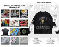 T-shirt surdimensionné pour homme, 300 GSM, coton mélangé lourd, logo personnalisé, col rond, manches longues, imprimé graphique, streetwear