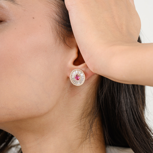 Estilo de moda para mujer Venta caliente turmalina rosa y Diamante redondo declaración Stud pendientes regalo de aniversario 18K oro rosa - Product Image 4