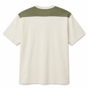 Camiseta de algodón personalizada color marfil con paneles en los hombros color oliva, de manga corta, premium para hombre, al por mayor. - Product Image 2