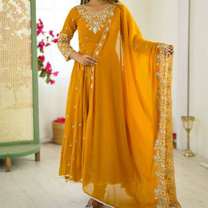 FATEMA FASHION Salwar Kameez Dupatta de Georgette Sintética Completamente Cosido, Ropa Tradicional India y Pakistaní para Bodas y Fiestas - Product Image 1