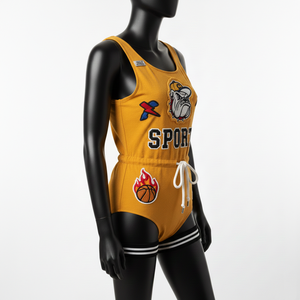 ชุดว่ายน้ำผู้หญิงพรีเมียม ผ้าโพลีเอสเตอร์ผสมสแปนเด็กซ์ สีเหลืองมัสตาร์ด สไตล์สปอร์ต ปักลายเชนีล พร้อมปักโลโก้ตามสั่ง - Product Image 3