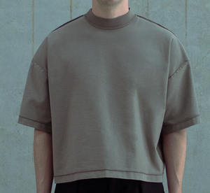 Logo personnalisé T-shirt épais et surdimensionné pour hommes 100% coton avec épaules tombantes Style Boxy avec encolure allongée - Product Image 6