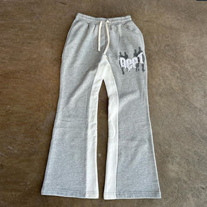 OEM Custom Man <b>Embroidery</b> Applique Distressed Zip up Acid Wash Sweatpants and Hoodies <b>Sets</b> Flared Tracksuits for Men - Product Image 3