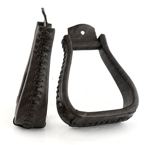 Best Western Estribos de cuero esmaltado con cordones Estribos de doma Estribos grabados de seguridad con banda de rodadura de cuero para montar en senderos - Product Image 6