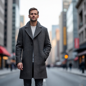 Manteau long en laine pour hommes Manteau en laine Trench chaud et décontracté Manteau en laine coupe-vent à col rabattu pour hommes Pardessus long en laine pour hommes - Product Image 6