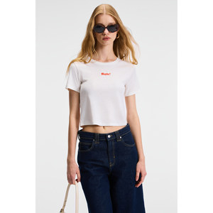 ETHIQUET ZERAYA Camiseta corta de manga corta con cuello redondo y detalle de bordado en la parte delantera para mujer - Product Image 5