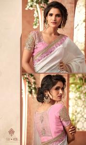 Sari en soie de créateur exclusif avec belle bordure de travail de séquence de broderie de haute qualité pour la fête de mariage porter le style pakistanais - Product Image 2