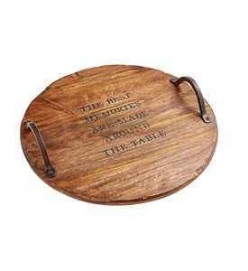 Bandeja de madera Memories para servir charcutería, tabla de quesos con asas de Metal, Plato decorativo, tamaño personalizado, color madera Natural - Product Image 3
