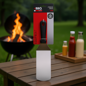 Spatule de barbecue en acier inoxydable chromé et noir de 36 cm, outils essentiels pour le barbecue C83501010 - Product Image 3