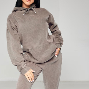 Haute qualité acide lavage pull à capuche pour femmes séchage rapide délavé surdimensionné mode Vintage sweats 100% coton col zippé - Product Image 6